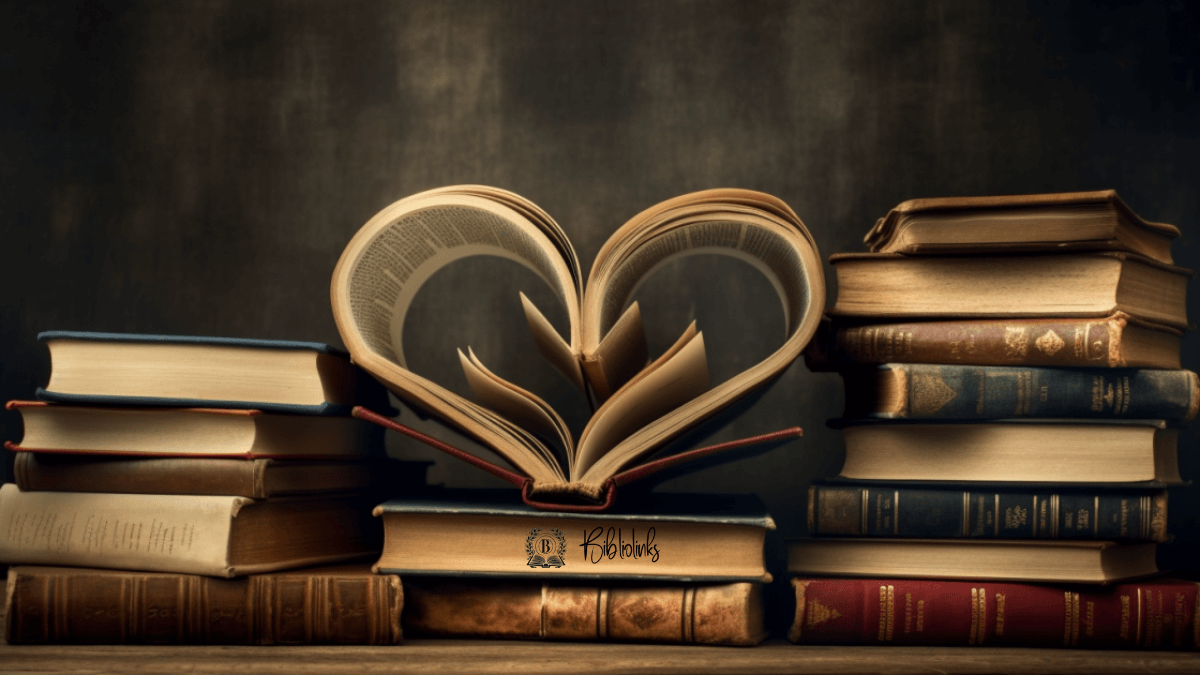 Stack of books with a heart symbol on top